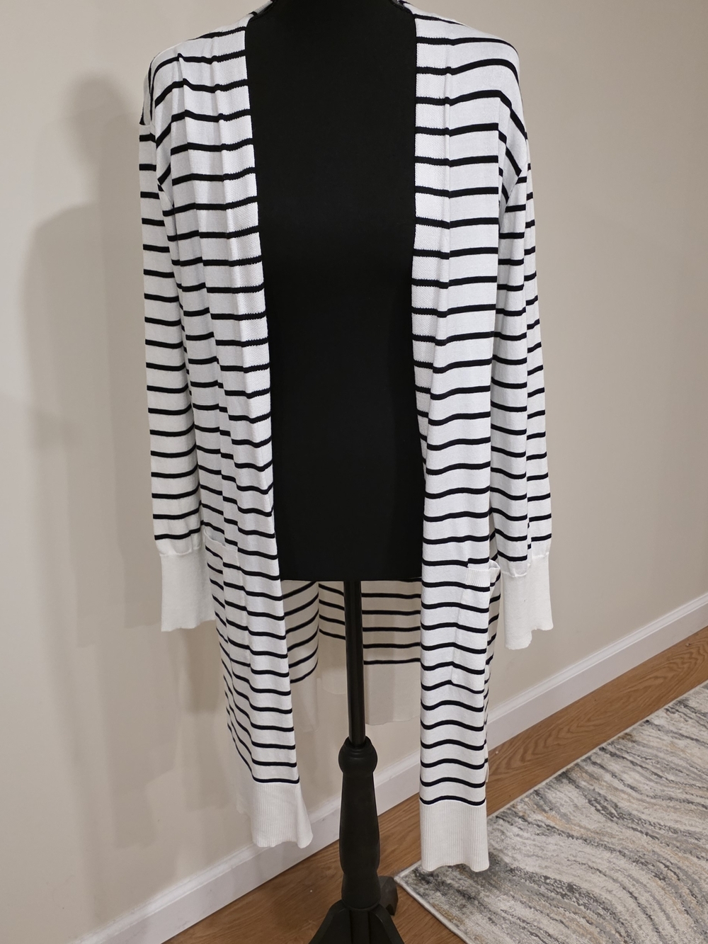 Nine West White and Black Striped Open Cardigan